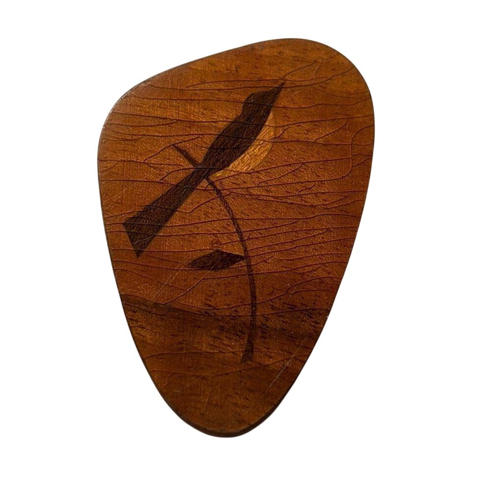 Vintage Handcrafted Wooden Dragonfly Brooch Natural Wood Bird & Reed Nature Pin